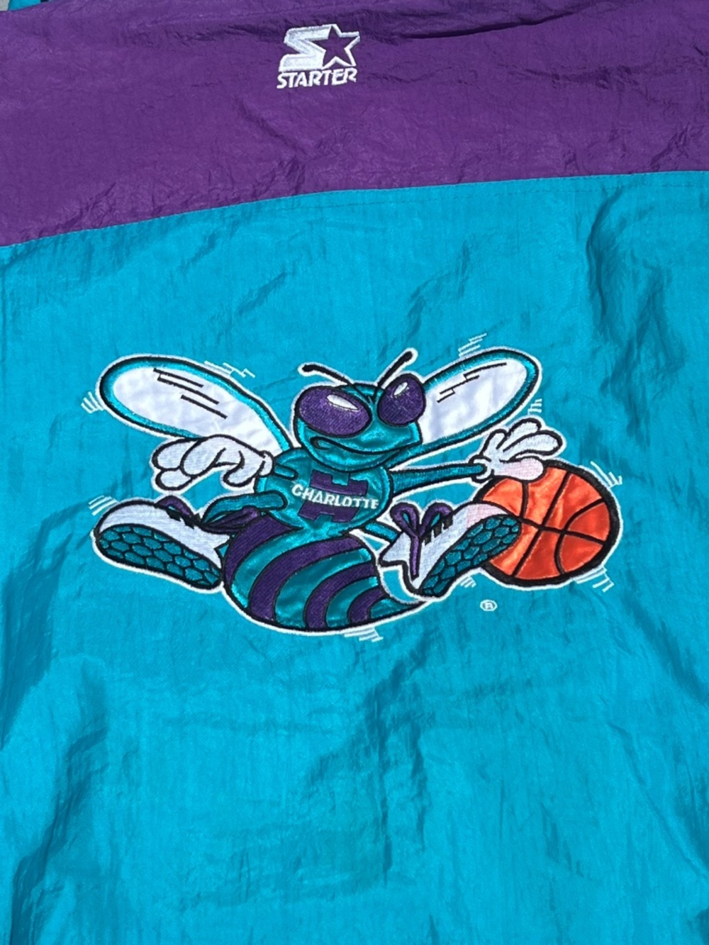 Vintage 1990s Charlotte Hornets Starter Jacket Large Teal NBA Authentics Jacket - Picture 6 of 9